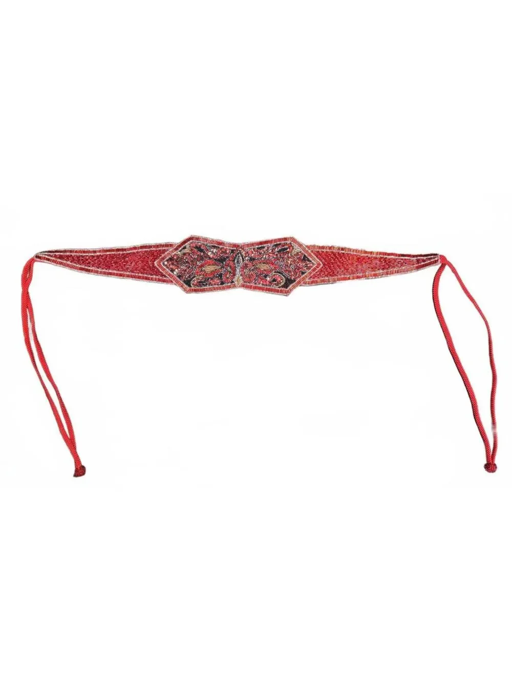 Christian Dior Beaded Red Waist Belt with Paisley Design
